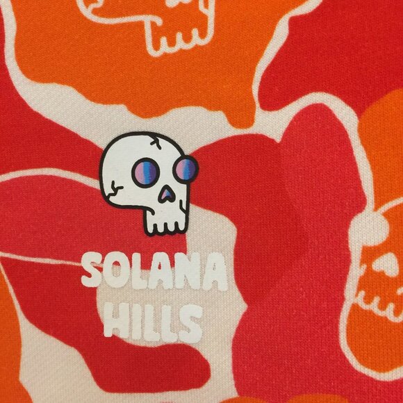 SOLANA HILLS Men's Medium Orange Abstract Skull Crew Sweatshirt - Picture 2 of 6